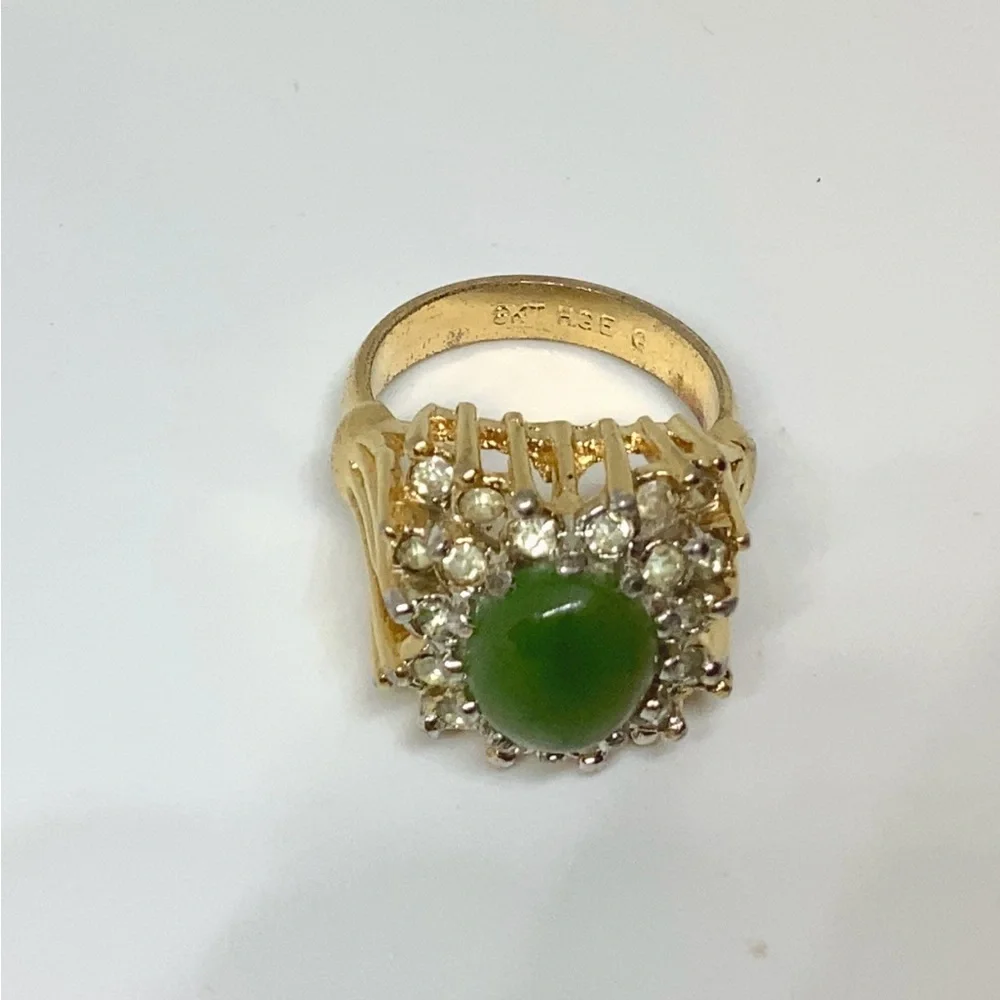 Gold Jade Ring 8 KT HGE Vintage 6 Cocktail